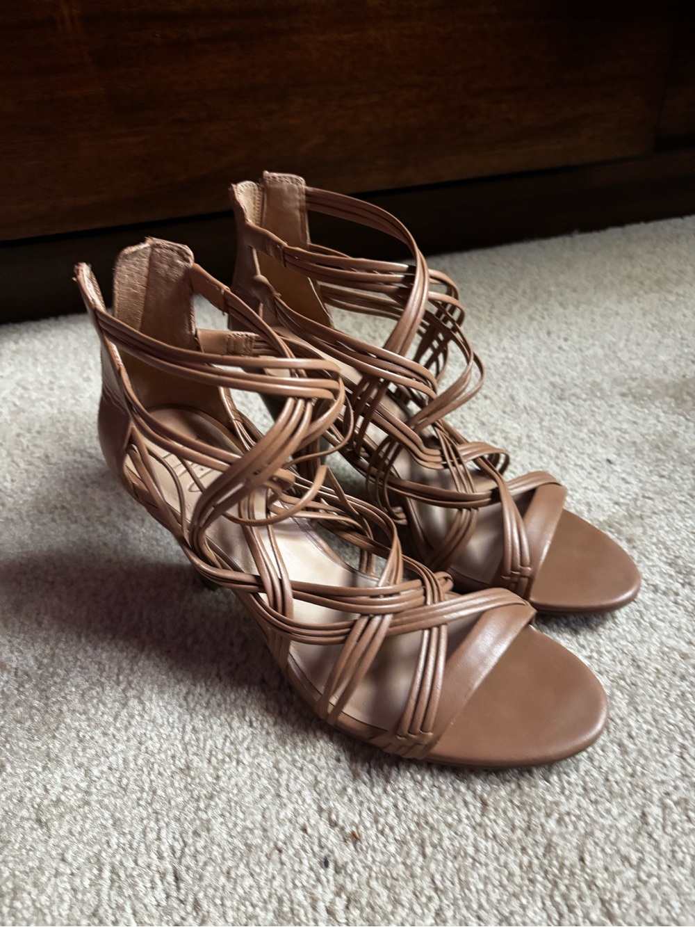 INC International Concepts Brown Strappy Zip-Back Sandals